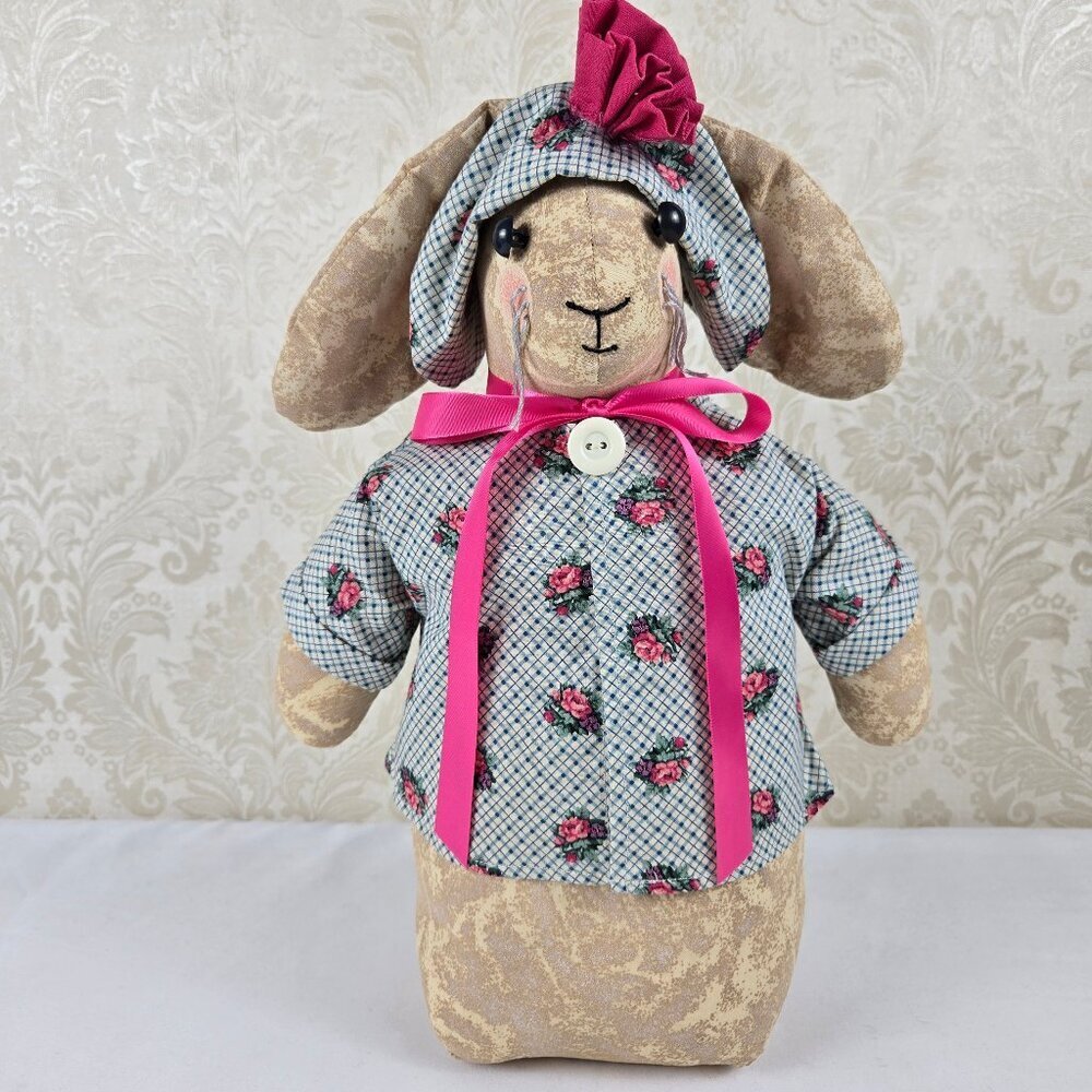 Weight Fabric Bunny Rabbit Doorstop Rose Print Shirt Hat Pink Bow Flower